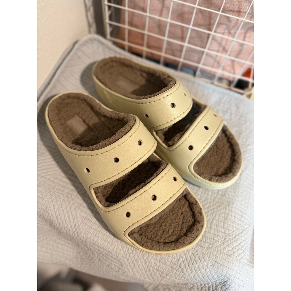 Crocs Classic Cozzzy Slide Sandals in Mushroom/Bone Women’s 11, Men’s 9